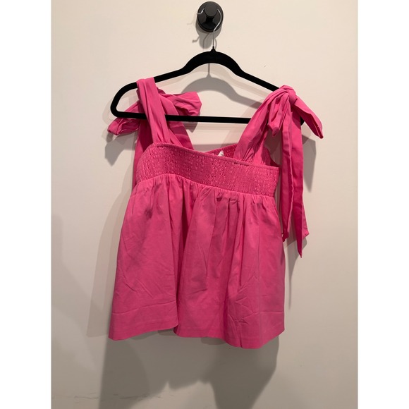 Endless Rose Tops - Endless Rose Bow Tie Flounce Linen Top Pink Smocked Camisole HN706T Size S NEW